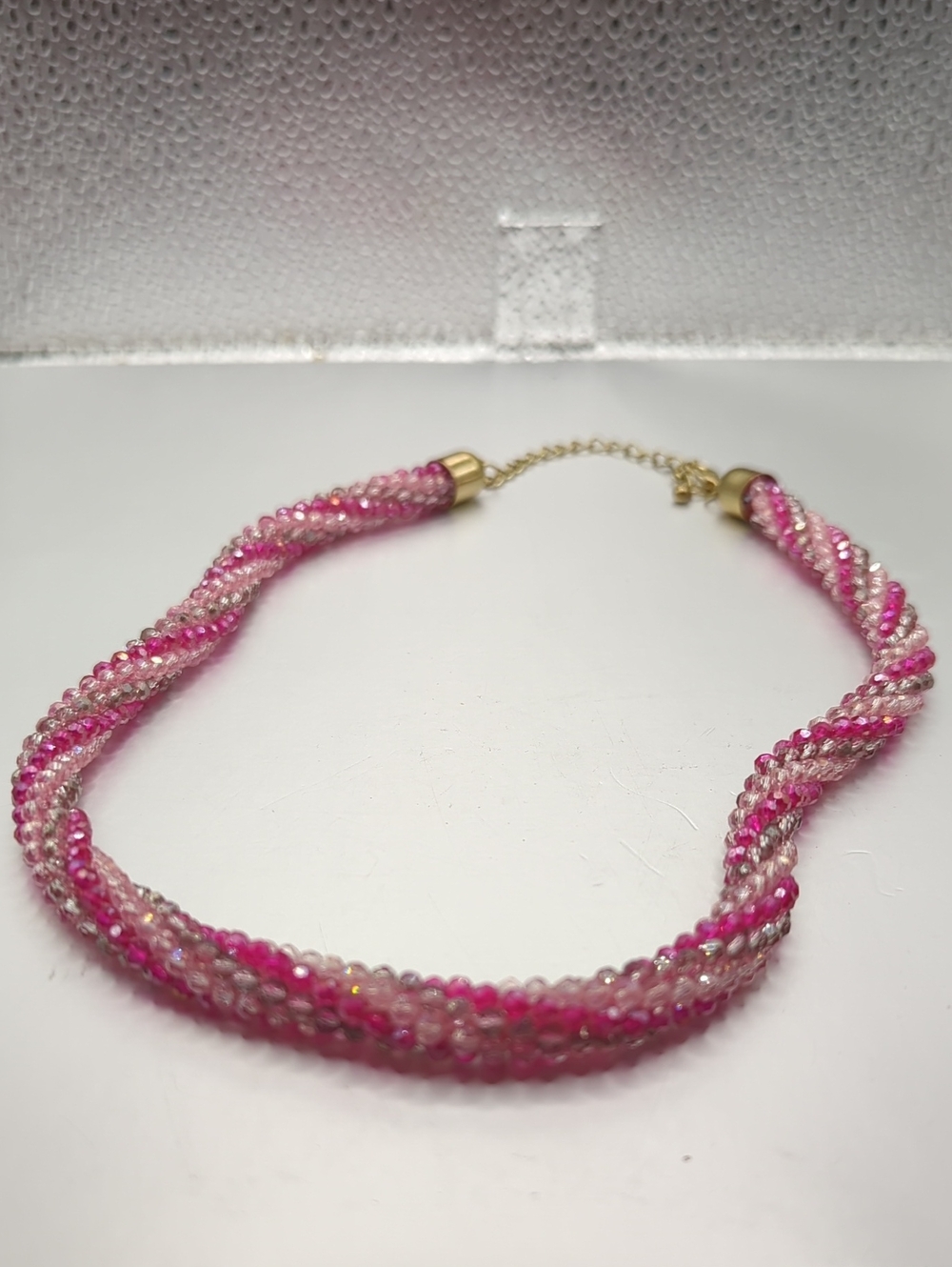 Vintage Style Pink Twisted Crystal Bead Rope Choker Aurora Borealis Faceted